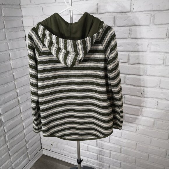 Eddie Bauer Ladies Size Medium Army Green/Off White Striped Fleece Lined Hoodie - Picture 2 of 13